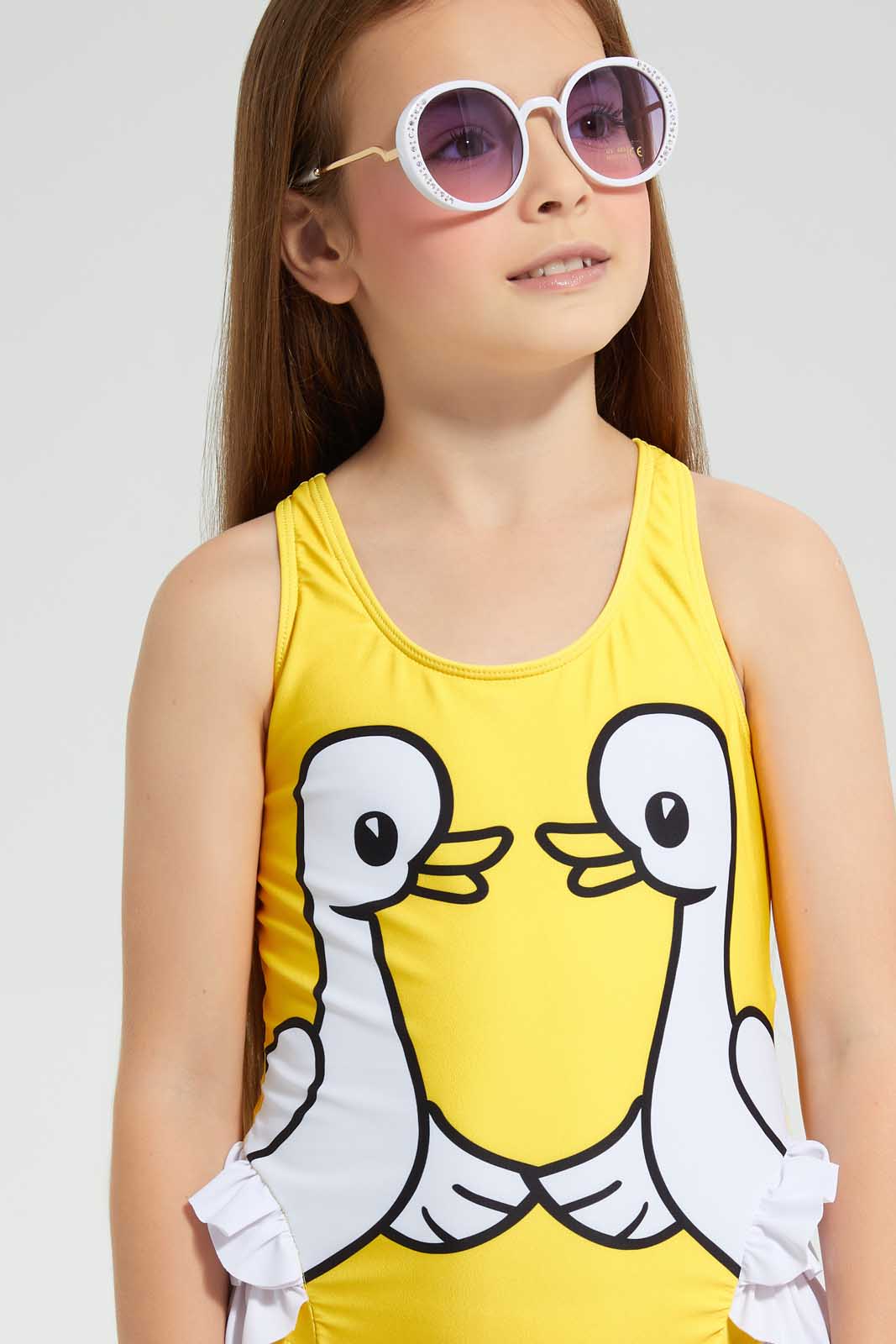 Redtag-Yellow-One-Piece-Swimsuit-Category:Swimwear,-Colour:Yellow,-Deals:4-For-90,-Deals:Sale,-Filter:Girls-(2-to-8-Yrs),-Girls-Swimwear,-S22D,-Sale-GIR-APL,-Section:Girls-(0-to-14Yrs)-Girls-2 to 8 Years
