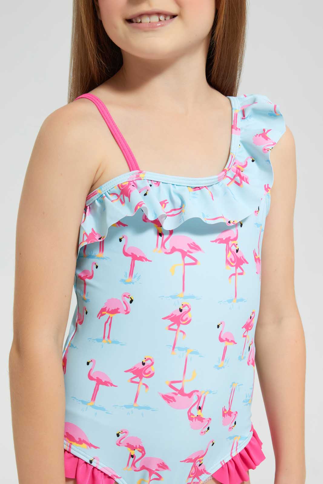 Redtag-Mint-Flamingo-Print-One-Piece-Swimsuit-Category:Swimwear,-Colour:Mint,-Deals:3-For-90,-Deals:Sale,-Filter:Girls-(2-to-8-Yrs),-Girls-Swimwear,-S22D,-Sale-GIR-APL,-Section:Girls-(0-to-14Yrs)-Girls-2 to 8 Years