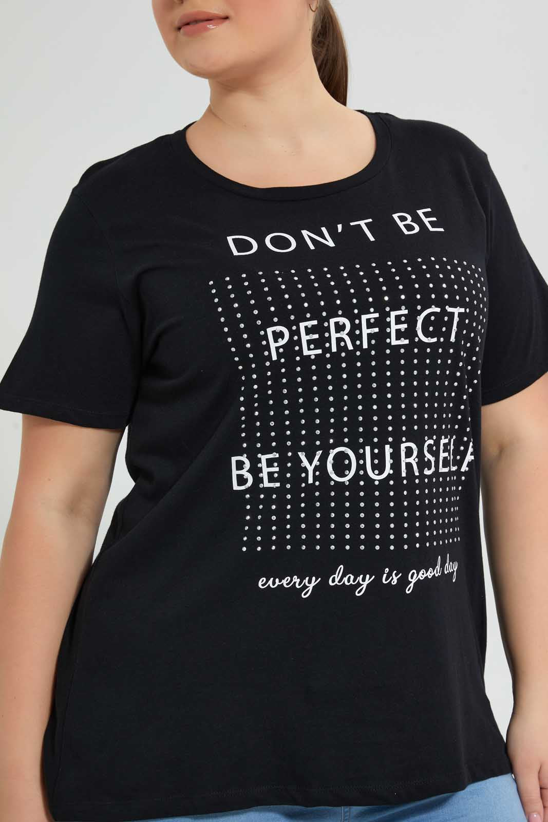 Redtag-Black-Jersey-Top-Sequins-Placement-Tops-Women's-
