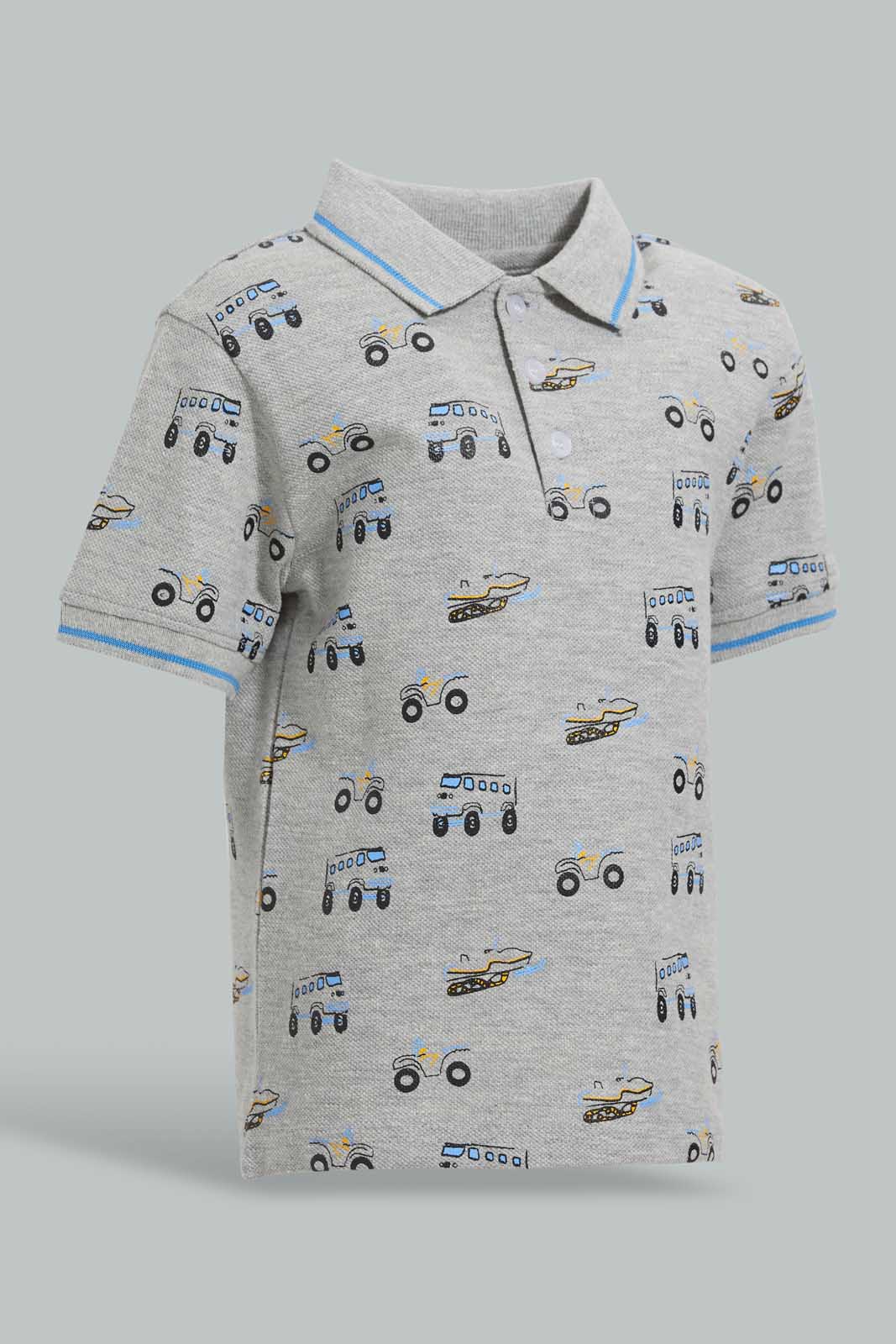 Redtag-Grey-Bus-Polo-Shirt-For-Baby-Boys-Category:Polo-T-Shirts,-Colour:Grey,-Filter:Infant-Boys-(3-to-24-Mths),-INB-Polo-T-Shirts,-S22C,-Section:Boys-(0-to-14Yrs)-Infant-Boys-3 to 24 Months