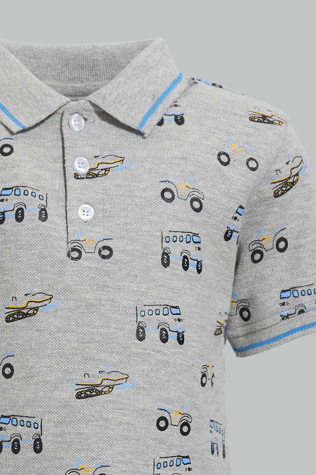 Redtag-Grey-Bus-Polo-Shirt-For-Baby-Boys-Category:Polo-T-Shirts,-Colour:Grey,-Filter:Infant-Boys-(3-to-24-Mths),-INB-Polo-T-Shirts,-S22C,-Section:Boys-(0-to-14Yrs)-Infant-Boys-3 to 24 Months