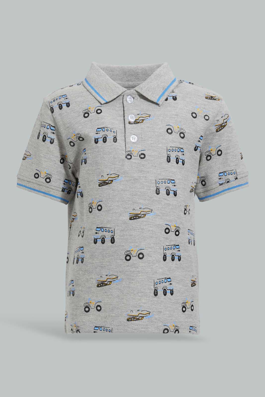 Redtag-Grey-Bus-Polo-Shirt-For-Baby-Boys-Category:Polo-T-Shirts,-Colour:Grey,-Filter:Infant-Boys-(3-to-24-Mths),-INB-Polo-T-Shirts,-S22C,-Section:Boys-(0-to-14Yrs)-Infant-Boys-3 to 24 Months