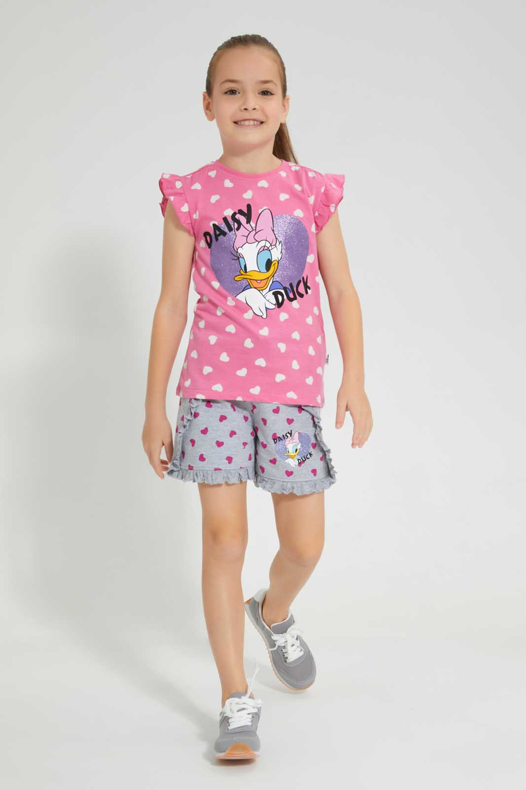 Redtag-Grey-MÃ©lange-Daisy-Duck-Short-Bundle,-Category:Shorts,-CHR,-Colour:Grey,-Deals:4-For-90,-Filter:Girls-(2-to-8-Yrs),-Girls-Shorts,-S22C,-Section:Girls-(0-to-14Yrs),-TBL-Girls-2 to 8 Years