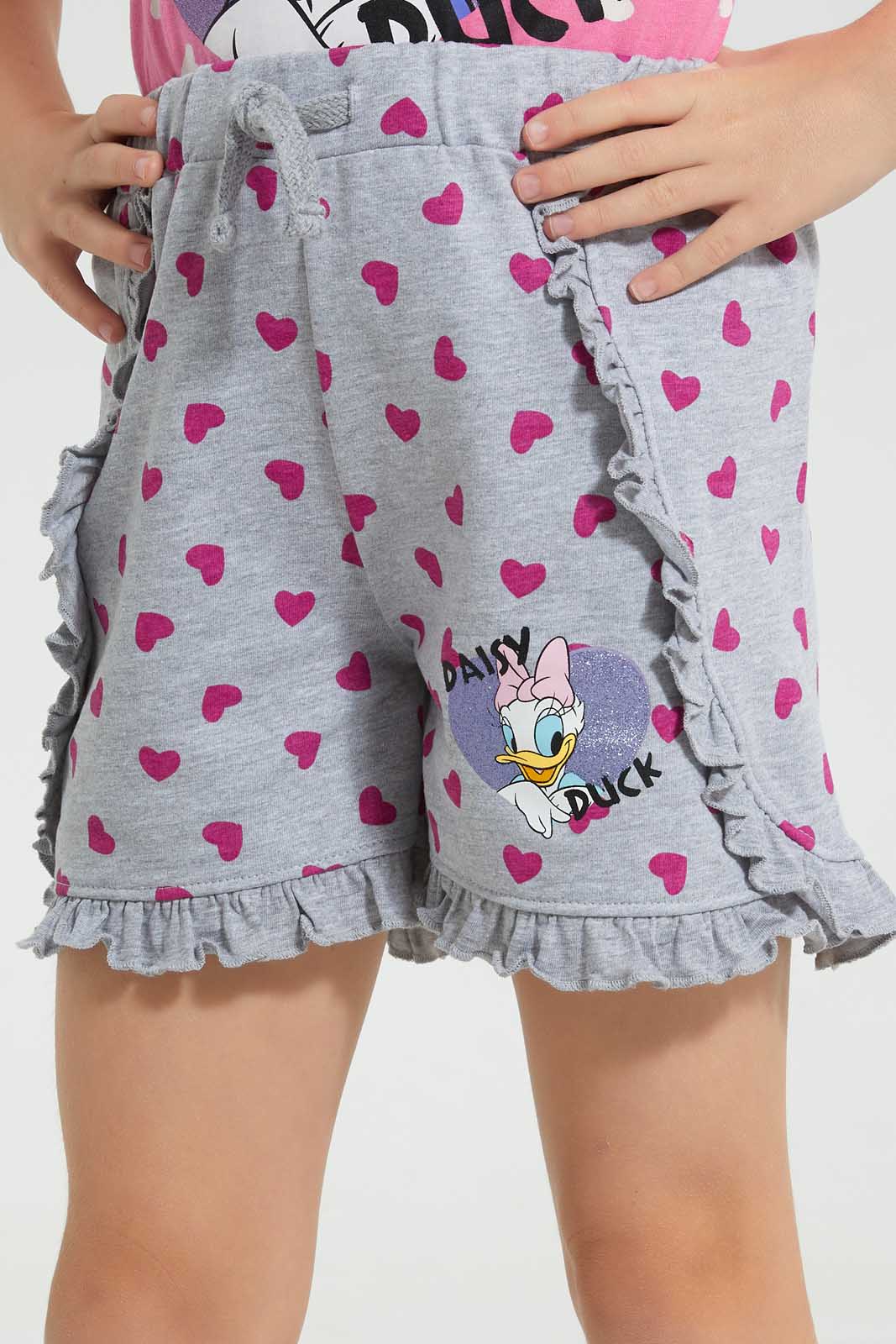 Redtag-Grey-MÃ©lange-Daisy-Duck-Short-Bundle,-Category:Shorts,-CHR,-Colour:Grey,-Deals:4-For-90,-Filter:Girls-(2-to-8-Yrs),-Girls-Shorts,-S22C,-Section:Girls-(0-to-14Yrs),-TBL-Girls-2 to 8 Years