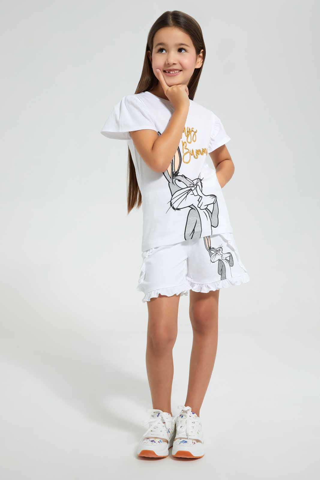 Redtag-White-Bugs-Bunny-Short-Bundle,-Category:Shorts,-CHR,-Colour:White,-Deals:4-For-90,-Filter:Girls-(2-to-8-Yrs),-Girls-Shorts,-NDAY,-S22C,-Section:Girls-(0-to-14Yrs),-TBL-Girls-2 to 8 Years