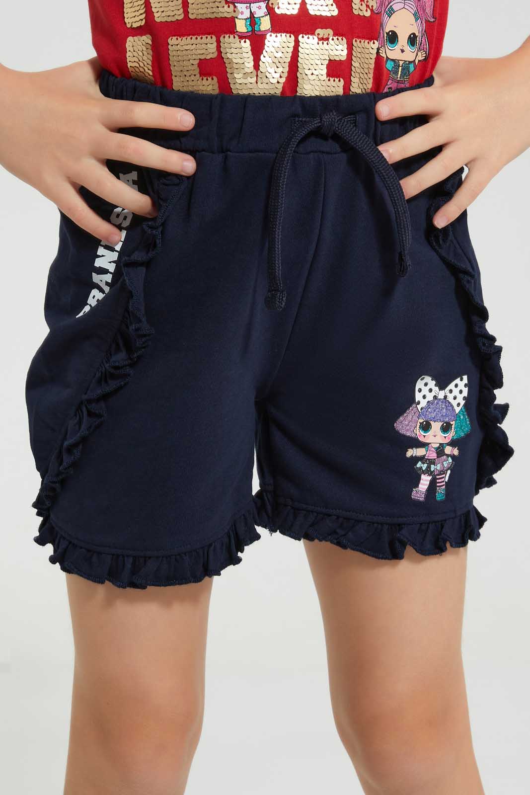 Redtag-Navy-LOL-Doll-Short-Bundle,-Category:Shorts,-CHR,-Colour:Navy,-Deals:4-For-90,-Filter:Girls-(2-to-8-Yrs),-Girls-Shorts,-S22C,-Section:Girls-(0-to-14Yrs),-TBL-Girls-2 to 8 Years