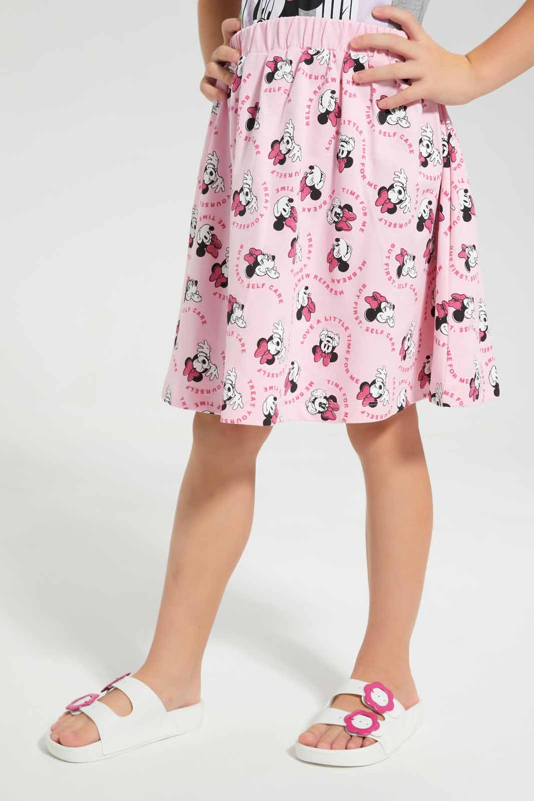 Redtag-Black-Minnie-Mouse-Aop-Skirt-Category:Skirts,-Colour:Black,-Filter:Girls-(2-to-8-Yrs),-Girls-Skirts,-New-In,-New-In-GIR,-Non-Sale,-S22C,-Section:Kidswear,-TBL-Girls-