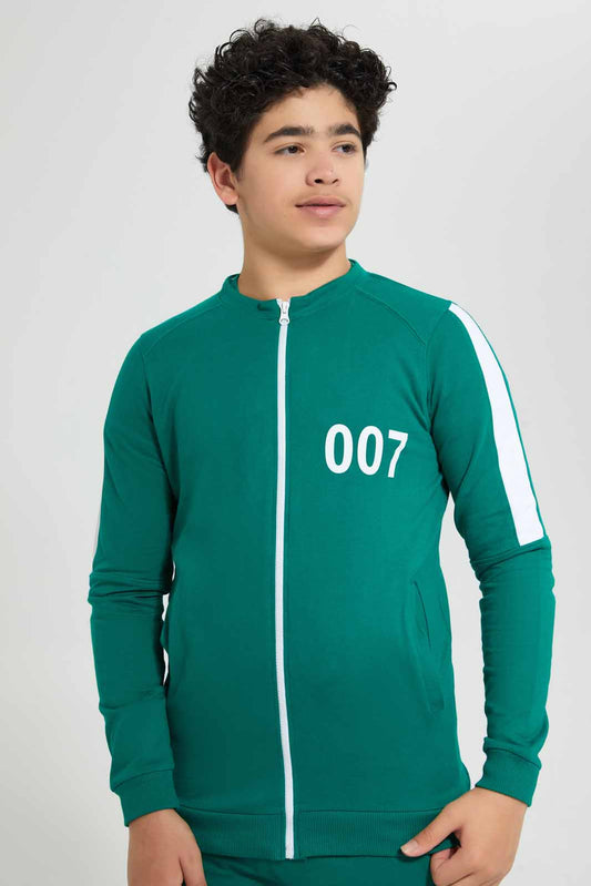 Redtag-Green-Zipthru-SweaT-Shirt-Hooded-Sweatshirts-Senior-Boys-9 to 14 Years