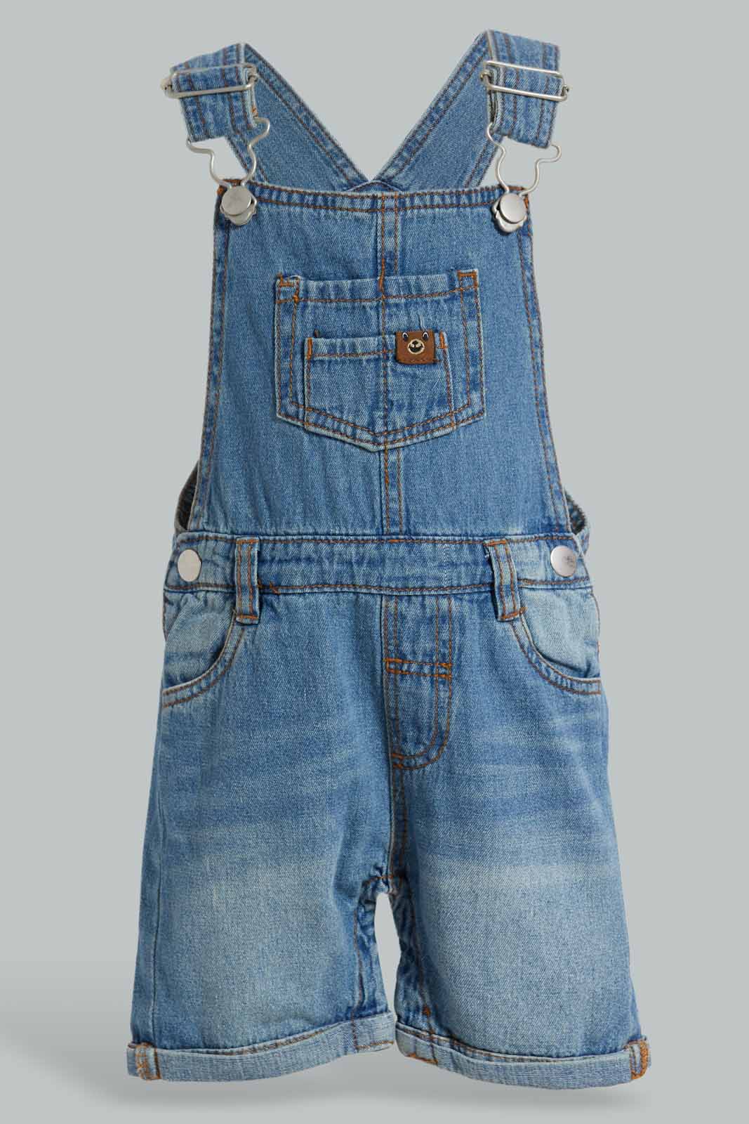 Redtag-Blue-Denim-Dungaree-With-Short-Printed-Tshirt-Category:Sets,-Colour:Blue,-Deals:New-In,-Filter:Infant-Boys-(3-to-24-Mths),-INB-Sets,-New-In-INB-APL,-Non-Sale,-S22D,-Section:Boys-(0-to-14Yrs)-Infant-Boys-3 to 24 Months