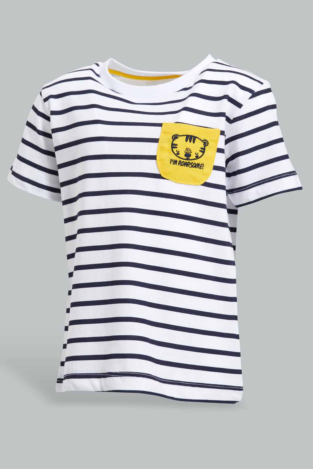 Redtag-Striped-Tshirt-With-Mustard-Trouser-Shorts-Set-(2-Pack)-Category:Sets,-Colour:Mustard,-Deals:New-In,-Filter:Infant-Boys-(3-to-24-Mths),-INB-Sets,-New-In-INB-APL,-Non-Sale,-S22D,-Section:Boys-(0-to-14Yrs)-Infant-Boys-3 to 24 Months
