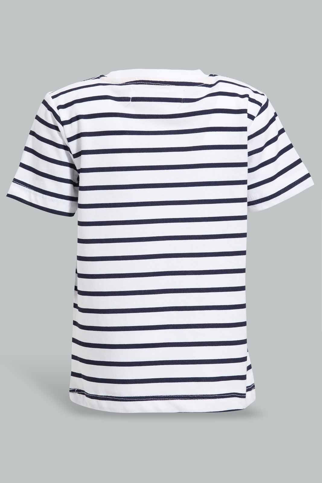 Redtag-Striped-Tshirt-With-Mustard-Trouser-Shorts-Set-(2-Pack)-Category:Sets,-Colour:Mustard,-Deals:New-In,-Filter:Infant-Boys-(3-to-24-Mths),-INB-Sets,-New-In-INB-APL,-Non-Sale,-S22D,-Section:Boys-(0-to-14Yrs)-Infant-Boys-3 to 24 Months