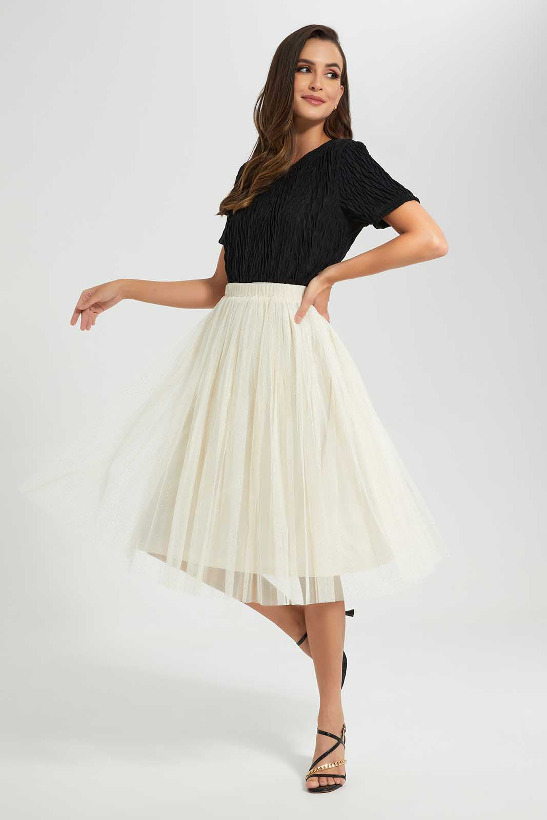 Redtag-Beige-Shimmer-Gathered-Skirt-Category:Skirts,-Colour:Beige,-Deals:New-In,-Filter:Women's-Clothing,-LDC,-LDC-Skirts,-New-In-LDC-APL,-Non-Sale,-Section:Women,-W22O-Women's-