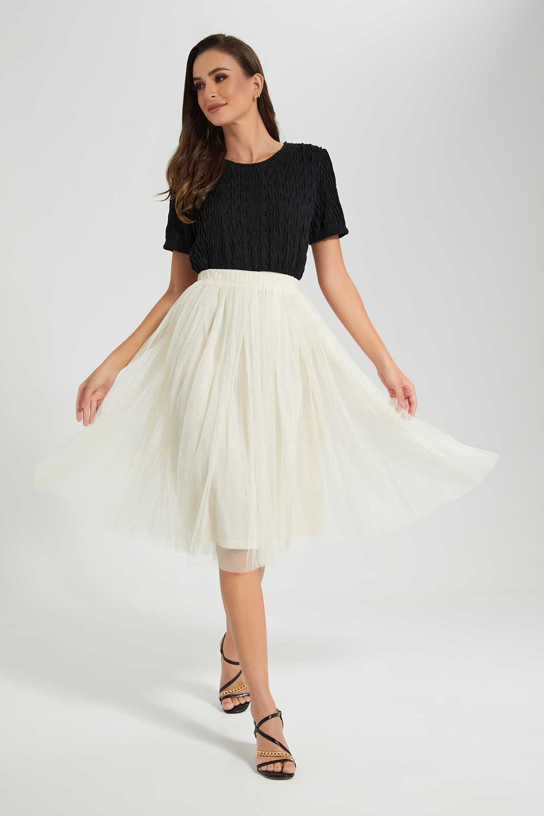 Redtag-Beige-Shimmer-Gathered-Skirt-Category:Skirts,-Colour:Beige,-Deals:New-In,-Filter:Women's-Clothing,-LDC,-LDC-Skirts,-New-In-LDC-APL,-Non-Sale,-Section:Women,-W22O-Women's-