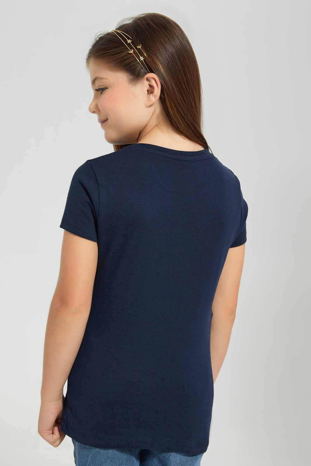 Redtag-Navy-T-Shirt-With-Placment-Print-Category:T-Shirts,-Colour:Navy,-Deals:New-In,-Filter:Girls-(2-to-8-Yrs),-GIR-T-Shirts,-New-In-GIR-APL,-Non-Sale,-S22D,-Section:Girls-(0-to-14Yrs),-TBL-Girls-2 to 8 Years