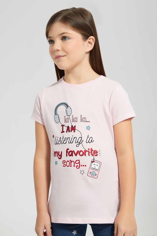 Redtag-Pink-T-Shirt-With-Placment-Print-Category:T-Shirts,-Colour:Apricot,-Deals:New-In,-Filter:Girls-(2-to-8-Yrs),-GIR-T-Shirts,-New-In-GIR-APL,-Non-Sale,-S22D,-Section:Girls-(0-to-14Yrs),-TBL-Girls-2 to 8 Years