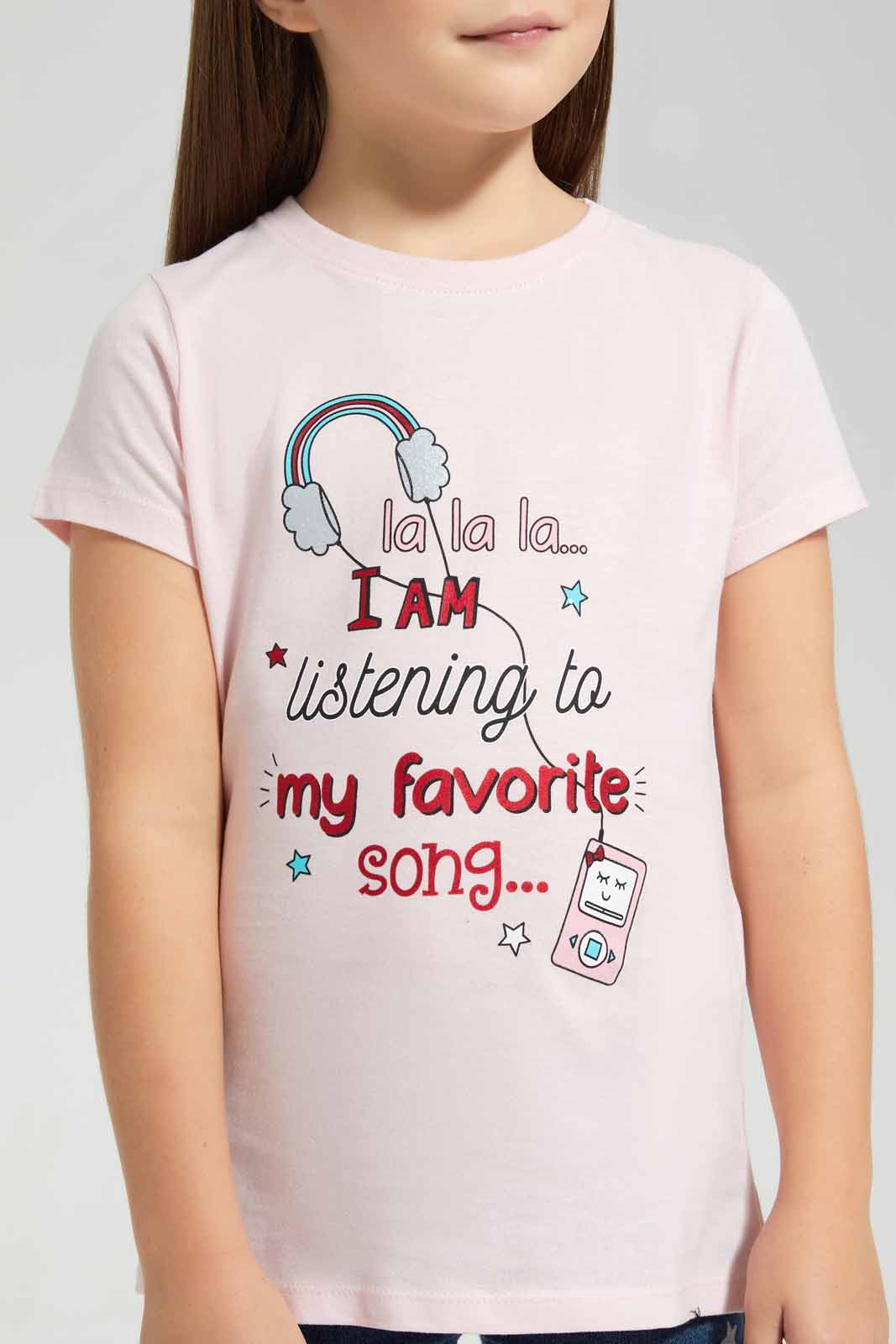 Redtag-Pink-T-Shirt-With-Placment-Print-Category:T-Shirts,-Colour:Apricot,-Deals:New-In,-Filter:Girls-(2-to-8-Yrs),-GIR-T-Shirts,-New-In-GIR-APL,-Non-Sale,-S22D,-Section:Girls-(0-to-14Yrs),-TBL-Girls-2 to 8 Years