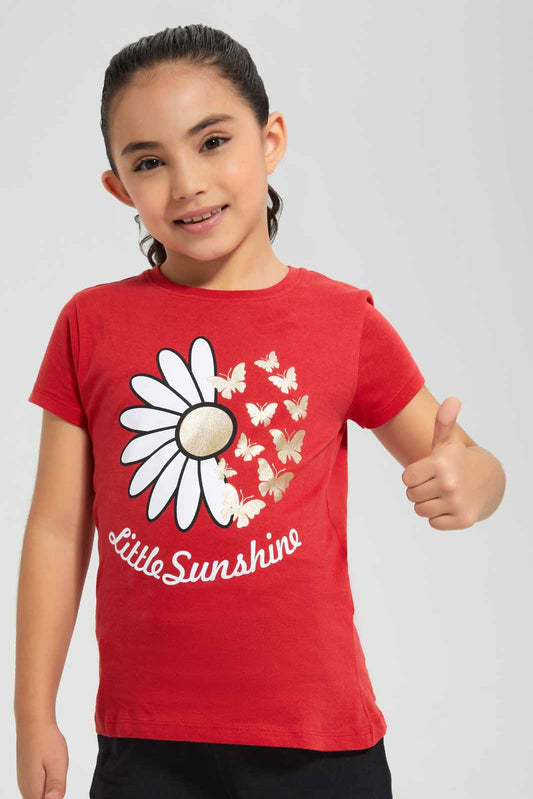 Redtag-Red-T-Shirt-With-Placment-Print-Category:T-Shirts,-Colour:Red,-Deals:New-In,-Filter:Girls-(2-to-8-Yrs),-GIR-T-Shirts,-New-In-GIR,-Non-Sale,-S22D,-Section:Girls-(0-to-14Yrs),-TBL-Girls-2 to 8 Years