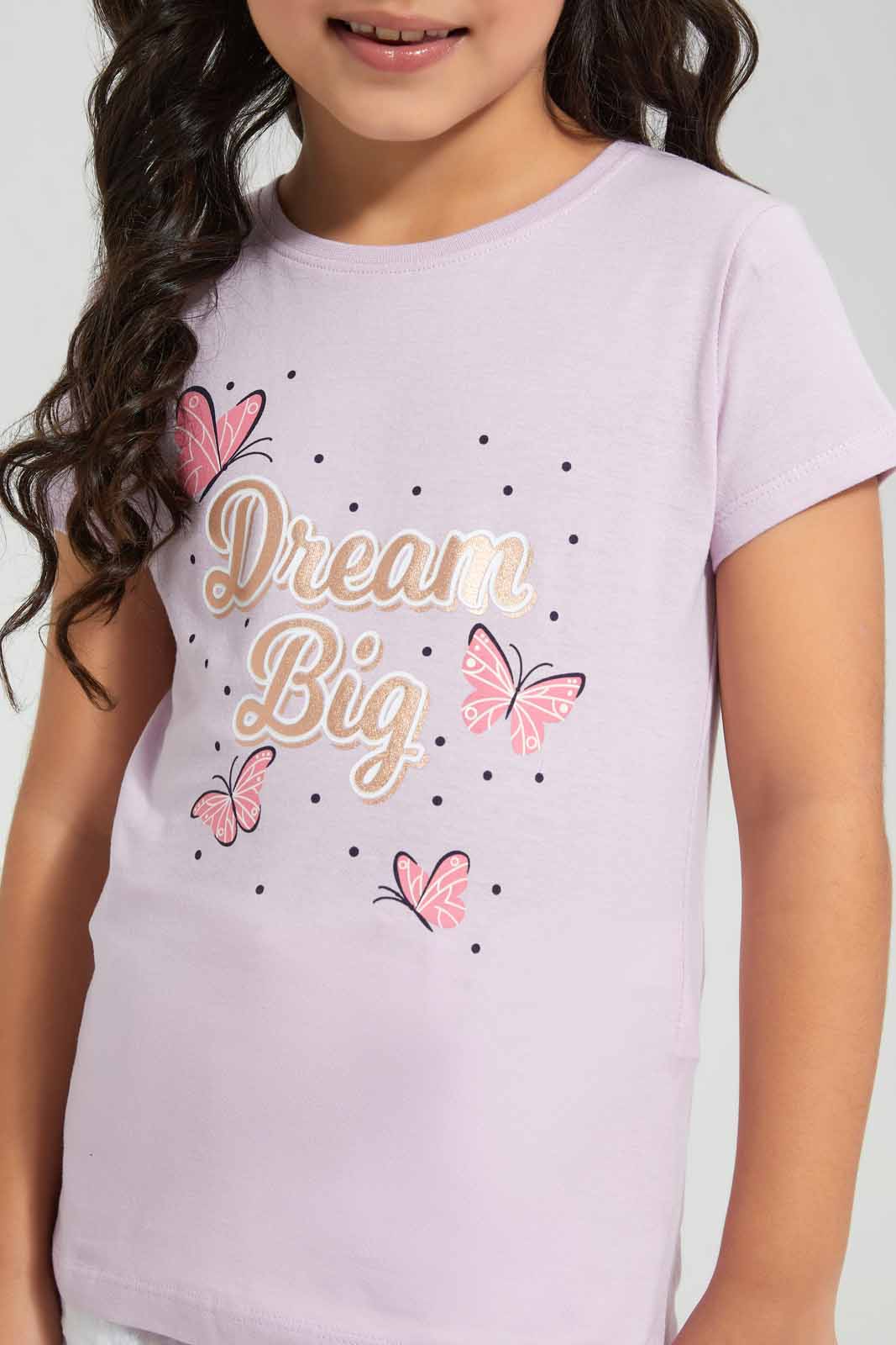 Redtag-Lilac-T-Shirt-With-Placment-Print-Category:T-Shirts,-Colour:Lilac,-Deals:New-In,-Filter:Girls-(2-to-8-Yrs),-GIR-T-Shirts,-New-In-GIR,-Non-Sale,-S22D,-Section:Girls-(0-to-14Yrs),-TBL-Girls-2 to 8 Years