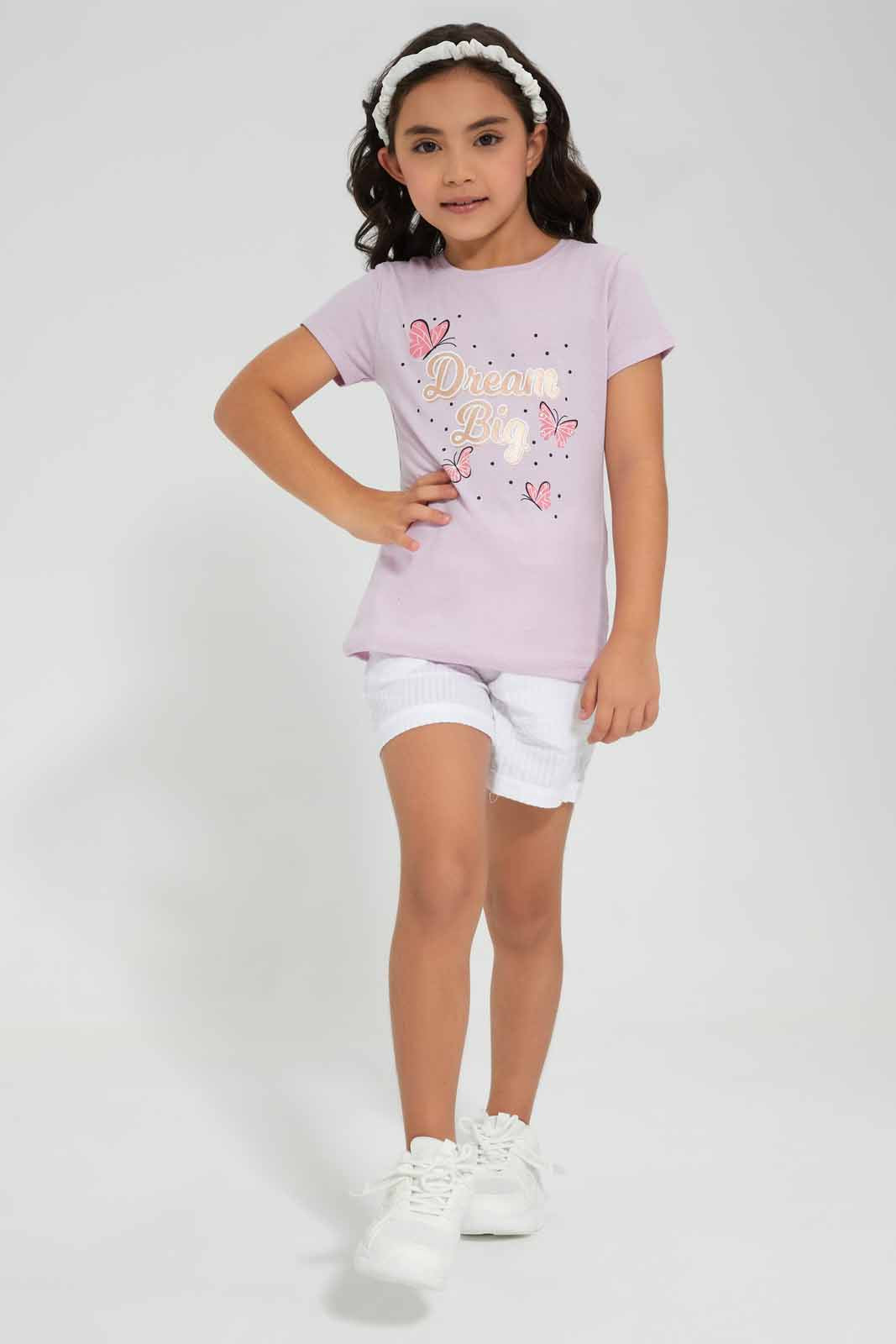 Redtag-Lilac-T-Shirt-With-Placment-Print-Category:T-Shirts,-Colour:Lilac,-Deals:New-In,-Filter:Girls-(2-to-8-Yrs),-GIR-T-Shirts,-New-In-GIR,-Non-Sale,-S22D,-Section:Girls-(0-to-14Yrs),-TBL-Girls-2 to 8 Years