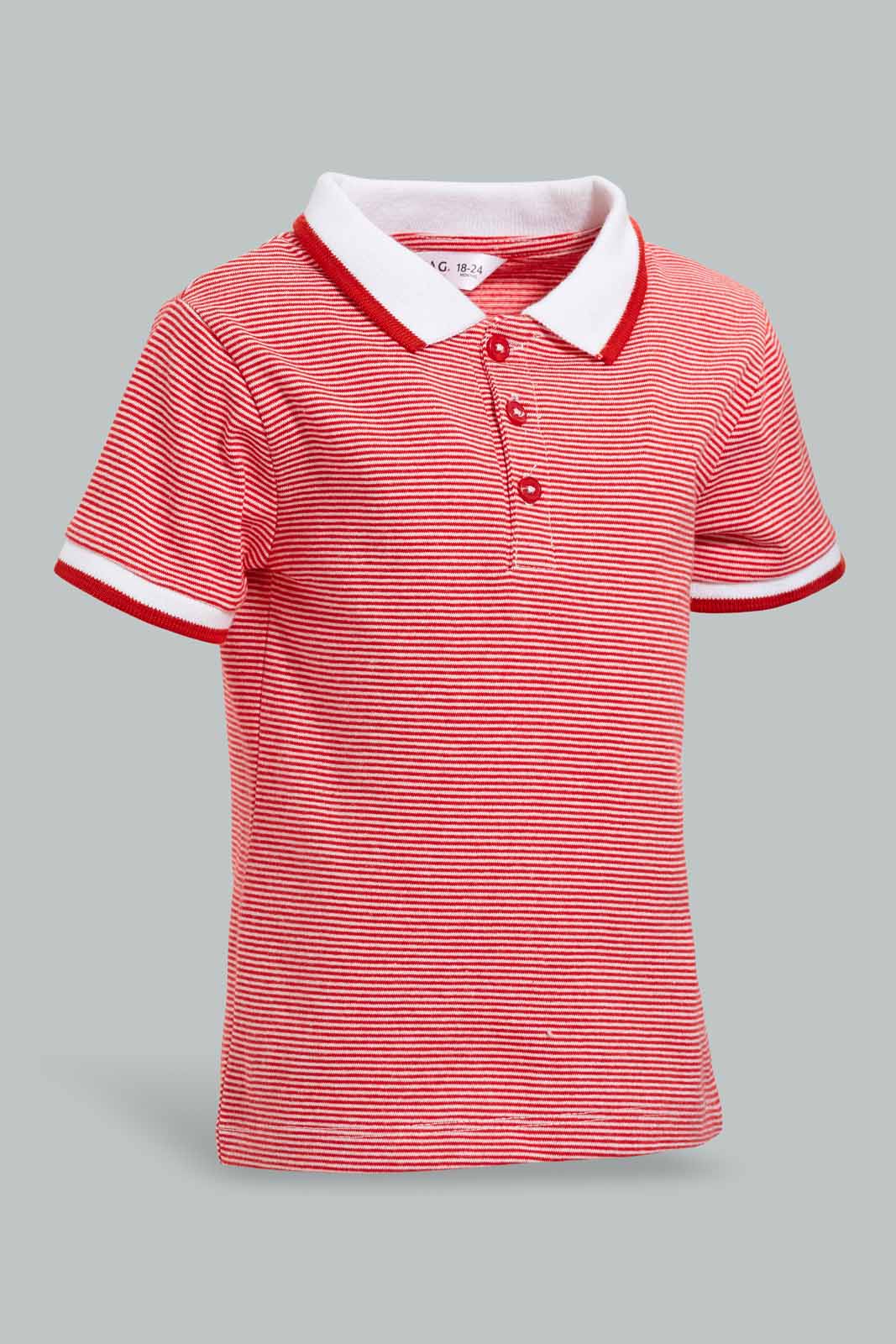 Redtag-Red-Yd-Pin-Striped-Polo-Short-Slv-With-Color-Tipping-Polo-Shirts-Infant-Boys-3 to 24 Months