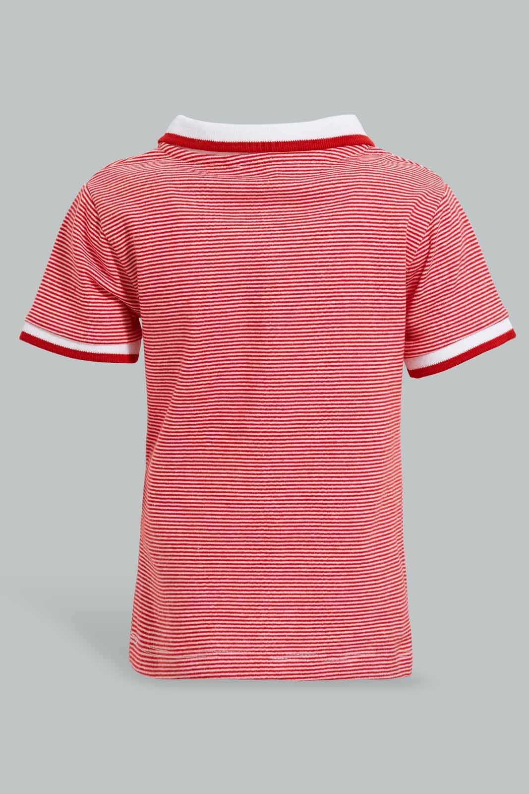Redtag-Red-Yd-Pin-Striped-Polo-Short-Slv-With-Color-Tipping-Polo-Shirts-Infant-Boys-3 to 24 Months