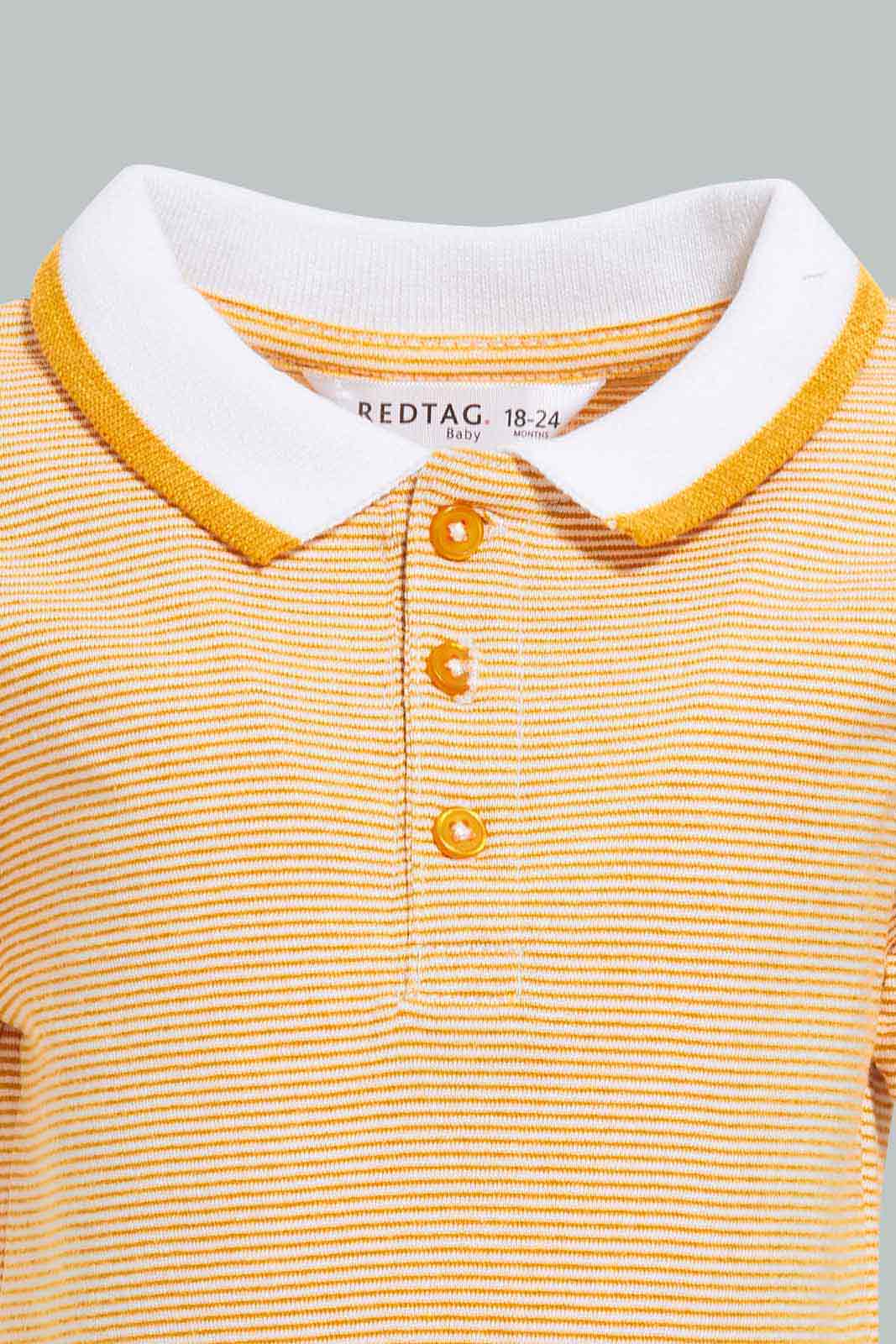 Redtag-Yellow-Yd-Pin-Striped-Polo-Short-Slv-With-Color-Tipping-Polo-Shirts-Infant-Boys-3 to 24 Months