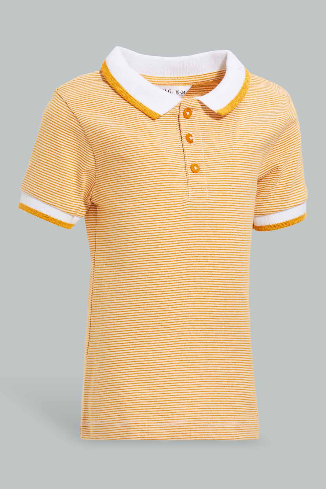 Redtag-Yellow-Yd-Pin-Striped-Polo-Short-Slv-With-Color-Tipping-Polo-Shirts-Infant-Boys-3 to 24 Months
