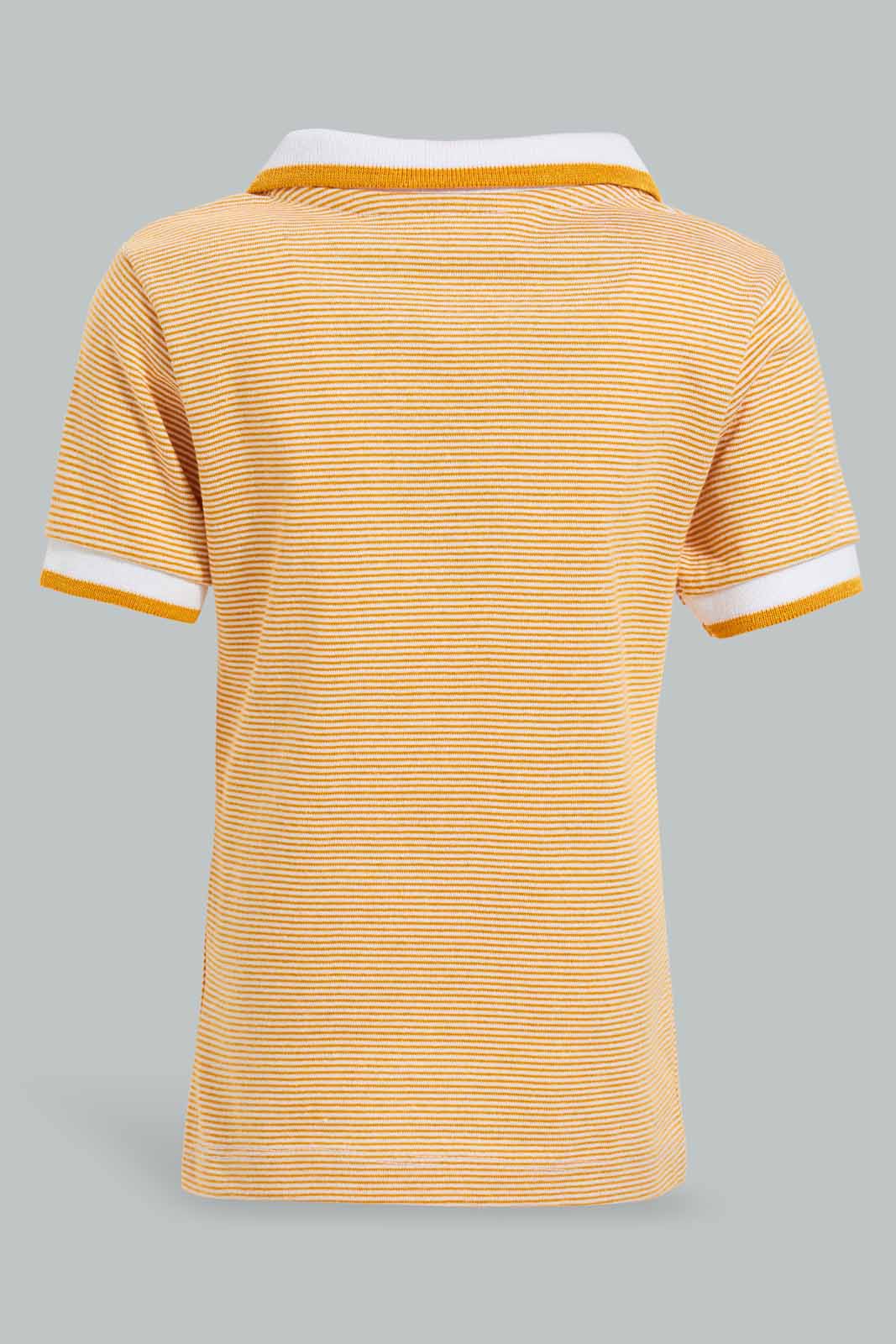 Redtag-Yellow-Yd-Pin-Striped-Polo-Short-Slv-With-Color-Tipping-Polo-Shirts-Infant-Boys-3 to 24 Months