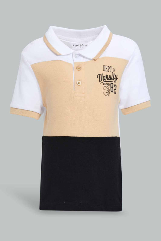 Redtag-Yellow-Navy-White-Polo-Cut-And-Sew-Pique-Polo-Polo-Shirts-Infant-Boys-3 to 24 Months