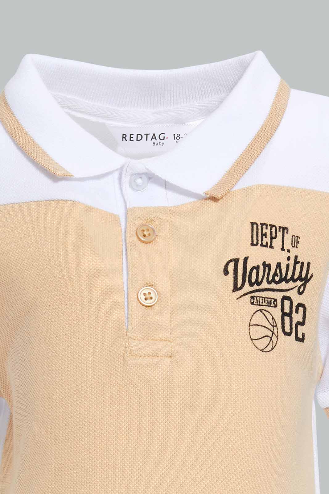 Redtag-Yellow-Navy-White-Polo-Cut-And-Sew-Pique-Polo-Polo-Shirts-Infant-Boys-3 to 24 Months