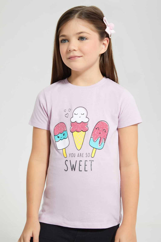 Redtag-Girls-T-Shirt-With-Sugar-Print-Category:T-Shirts,-Colour:Lilac,-Deals:New-In,-Filter:Girls-(2-to-8-Yrs),-GIR-T-Shirts,-New-In-GIR-APL,-Non-Sale,-S22D,-Section:Girls-(0-to-14Yrs),-TBL-Girls-2 to 8 Years