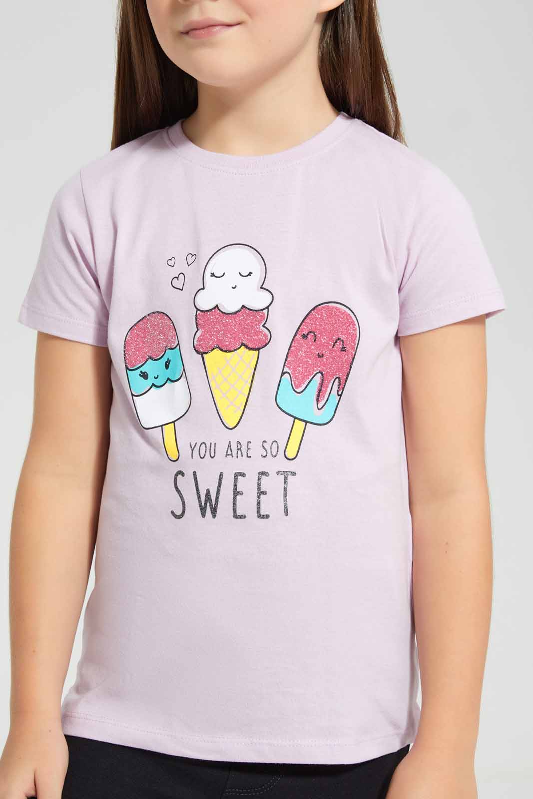 Redtag-Girls-T-Shirt-With-Sugar-Print-Category:T-Shirts,-Colour:Lilac,-Deals:New-In,-Filter:Girls-(2-to-8-Yrs),-GIR-T-Shirts,-New-In-GIR-APL,-Non-Sale,-S22D,-Section:Girls-(0-to-14Yrs),-TBL-Girls-2 to 8 Years