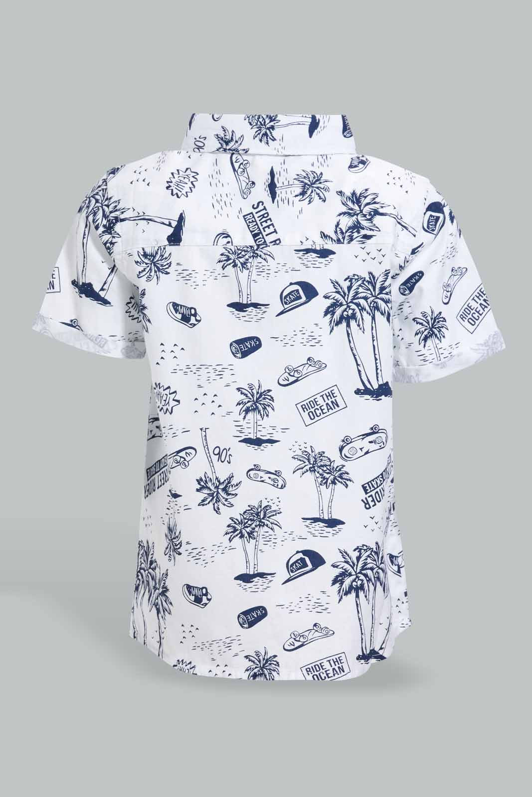 Redtag-White-Printed-Beach-And-Palm-Short-Sleeve-Shirt-Category:Shirts,-Colour:White,-Deals:New-In,-Filter:Infant-Boys-(3-to-24-Mths),-INB-Shirts,-New-In-INB-APL,-Non-Sale,-S22D,-Section:Boys-(0-to-14Yrs)-Infant-Boys-3 to 24 Months