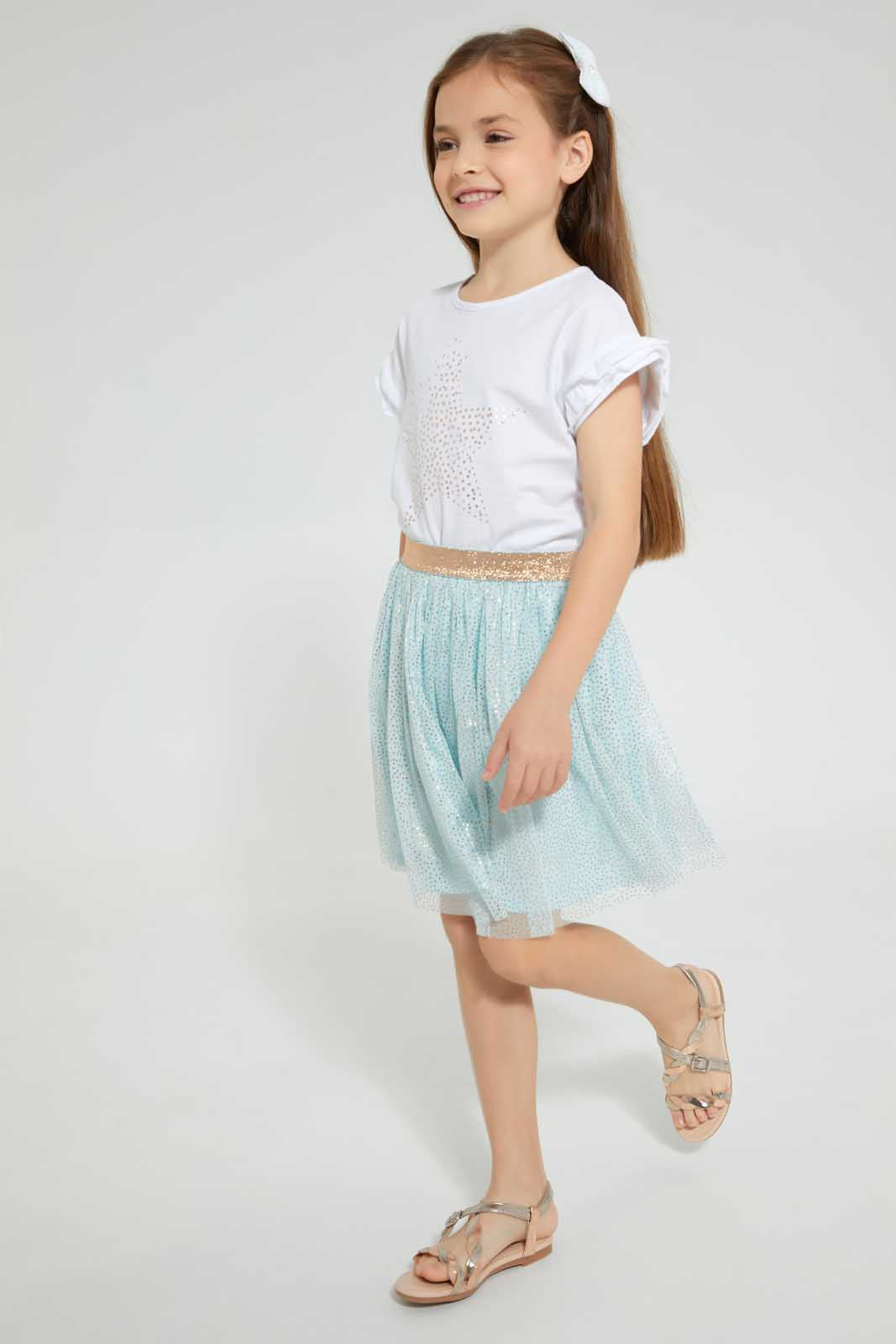 Redtag-Mint-Printed-Skirt-Set-Category:Sets,-Colour:Mint,-Festive,-Filter:Girls-(2-to-8-Yrs),-Girls-Sets,-Non-Sale,-S22C,-Section:Girls-(0-to-14Yrs)-Girls-2 to 8 Years