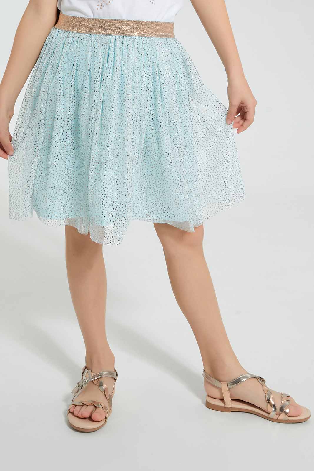 Redtag-Mint-Printed-Skirt-Set-Category:Sets,-Colour:Mint,-Festive,-Filter:Girls-(2-to-8-Yrs),-Girls-Sets,-Non-Sale,-S22C,-Section:Girls-(0-to-14Yrs)-Girls-2 to 8 Years