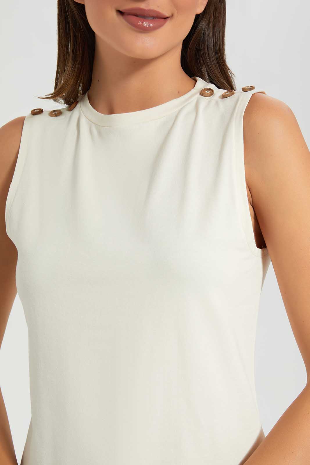 Redtag-Beige-T-Shirt-With-Shoulder-Buttons-Category:T-Shirts,-Colour:Beige,-Deals:New-In,-Filter:Women's-Clothing,-LDC,-LDC-T-Shirts,-New-In-LDC,-Non-Sale,-Section:Women,-W22O-Women's-