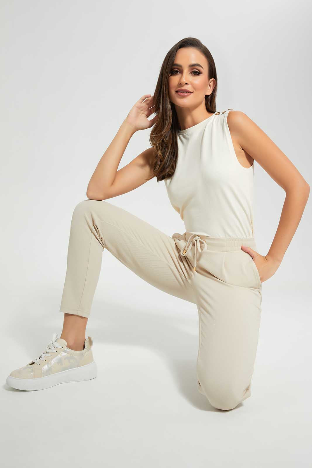 Redtag-Beige-T-Shirt-With-Shoulder-Buttons-Category:T-Shirts,-Colour:Beige,-Deals:New-In,-Filter:Women's-Clothing,-LDC,-LDC-T-Shirts,-New-In-LDC,-Non-Sale,-Section:Women,-W22O-Women's-