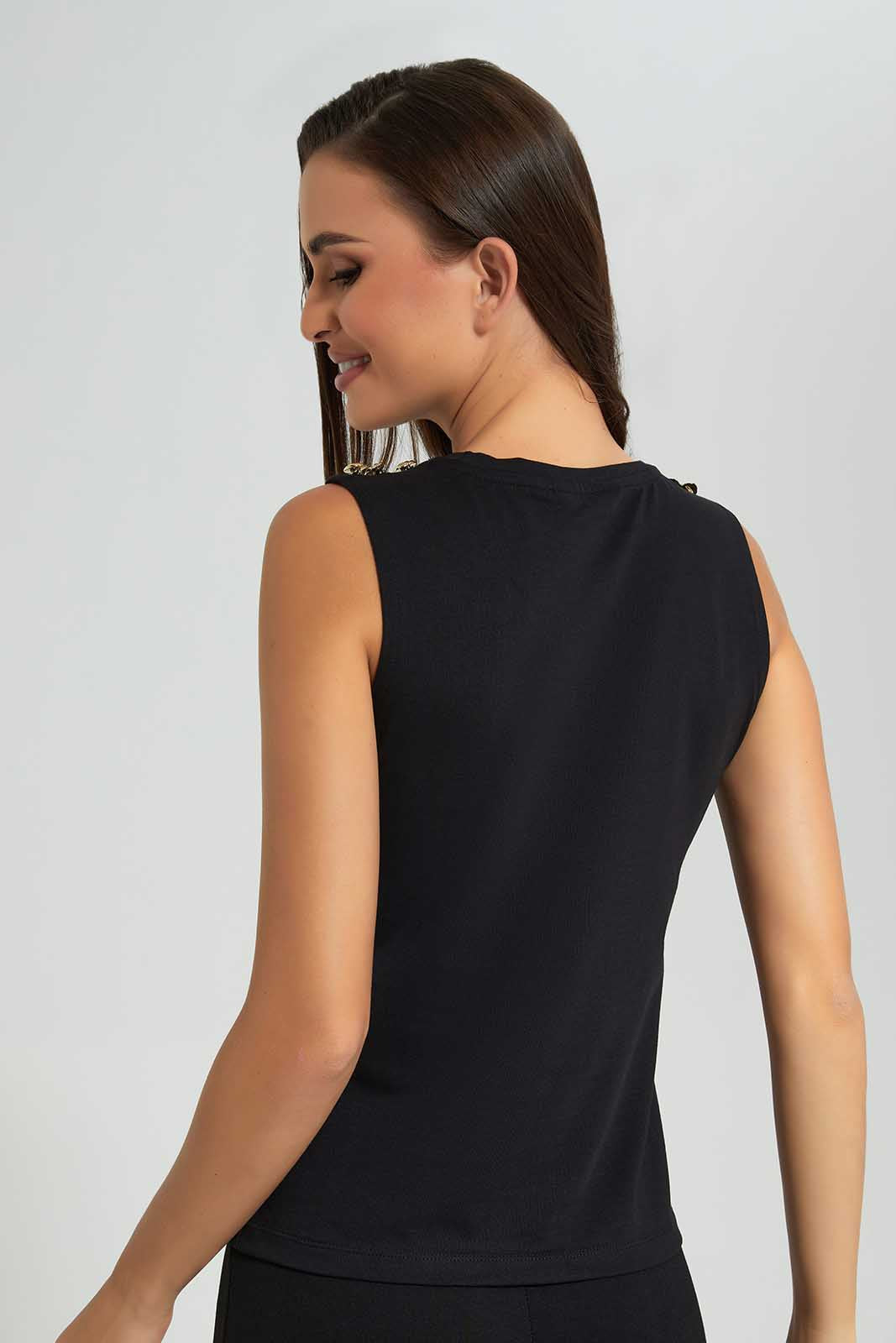 Redtag-Black-T-Shirt-With-Shoulder-Buttons-Category:T-Shirts,-Colour:Black,-Deals:New-In,-Filter:Women's-Clothing,-LDC,-LDC-T-Shirts,-New-In-LDC,-Non-Sale,-Section:Women,-W22O-Women's-