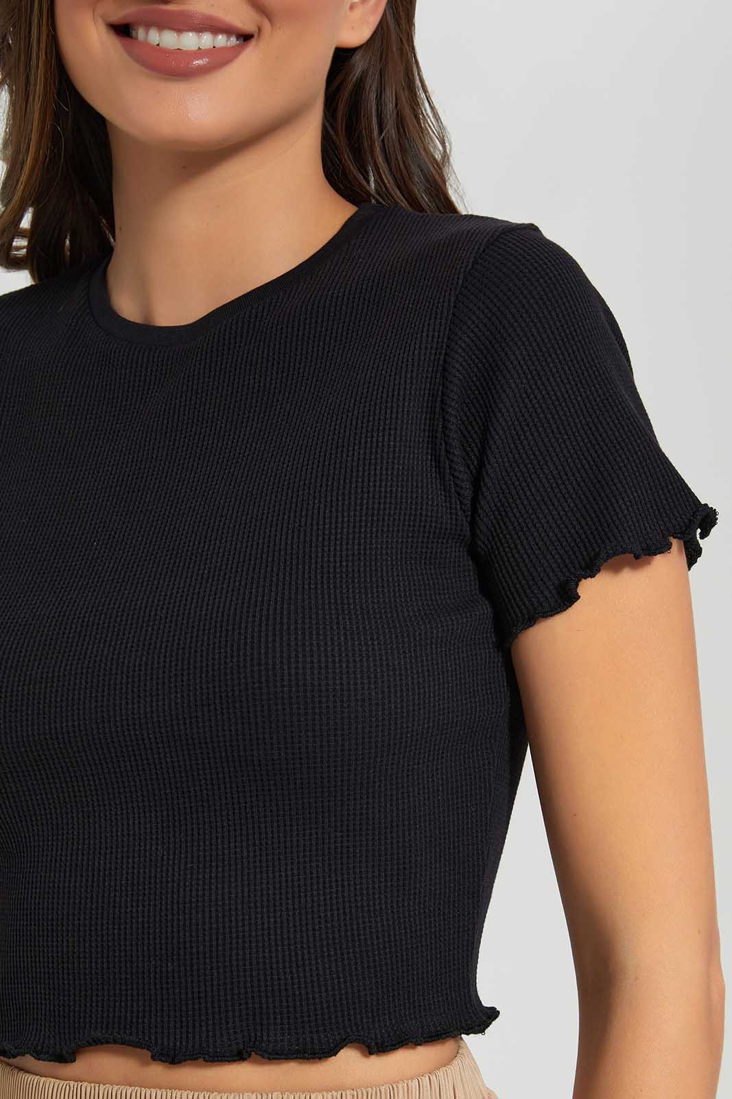 Redtag-Black-Textured-Top-Category:Tops,-Colour:Black,-Deals:New-In,-Filter:Women's-Clothing,-LDC,-LDC-Tops,-New-In-LDC,-Non-Sale,-Section:Women,-W22O-Women's-