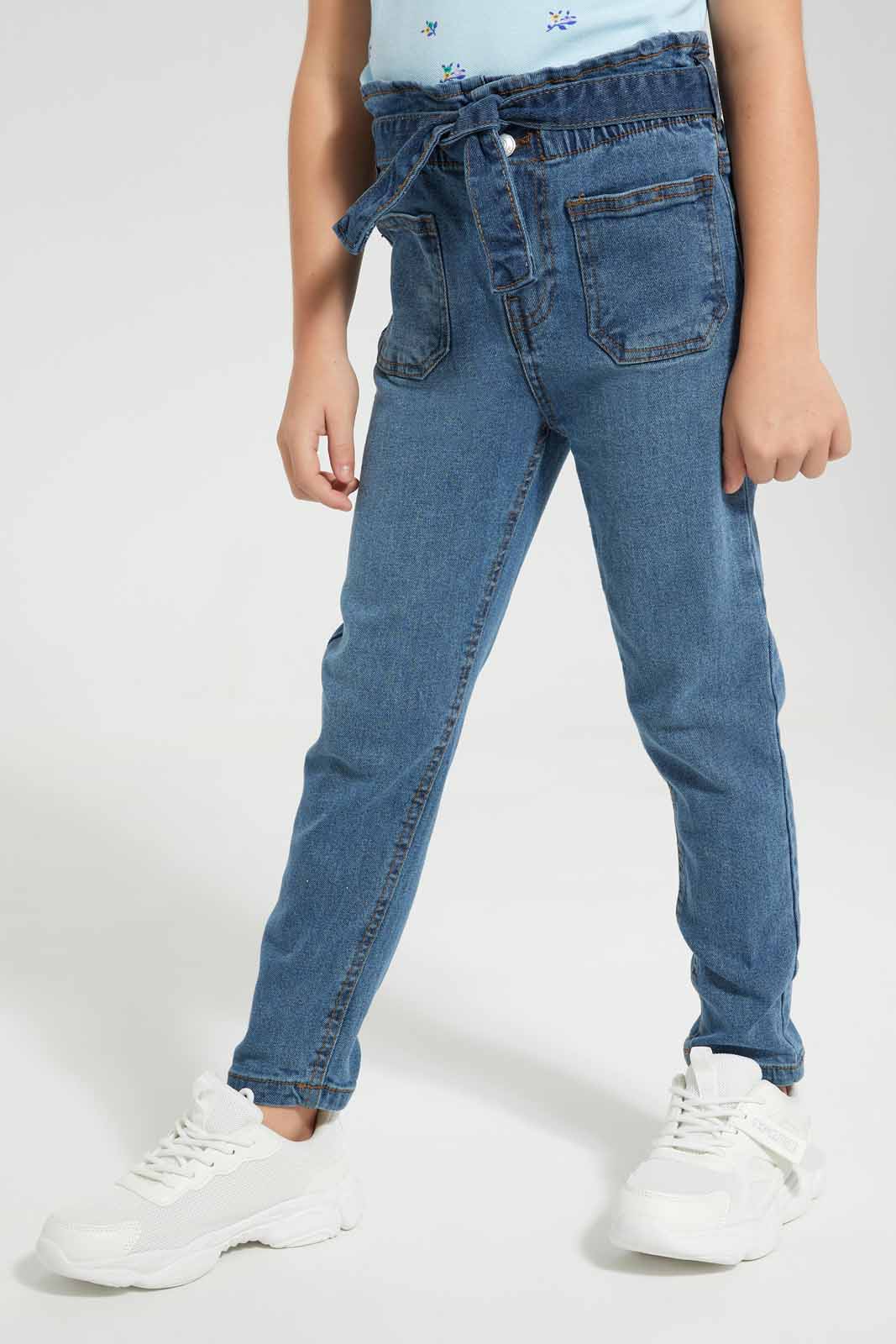Redtag-Dark-Wash-Girls-Denim-Pant-With-Belt-Category:Jeans,-Colour:Dark-Wash,-Deals:New-In,-Filter:Girls-(2-to-8-Yrs),-GIR-Jeans,-New-In-GIR-APL,-Non-Sale,-Section:Girls-(0-to-14Yrs),-W22O-Girls-2 to 8 Years