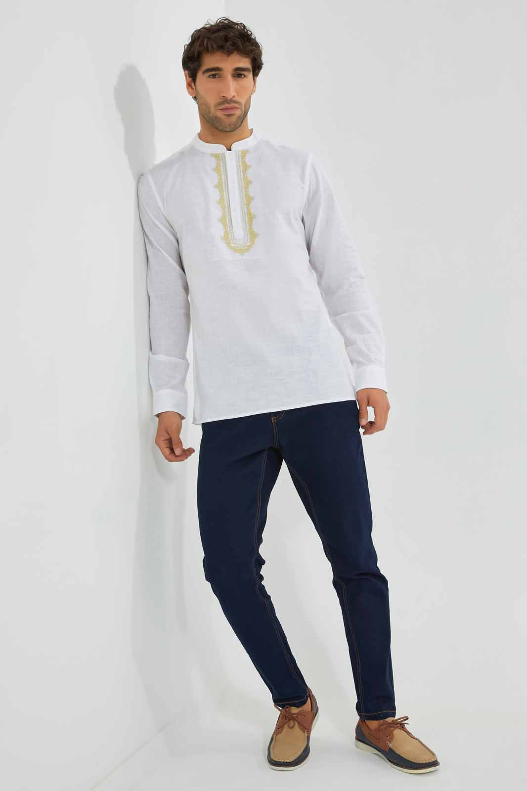 Redtag-White-Embroidered-Kurta-Shirt-Category:Shirts,-Colour:White,-Deals:New-In,-EID,-Filter:Men's-Clothing,-Men-Shirts,-New-In-Men,-Non-Sale,-Section:Men,-W22O-Men's-