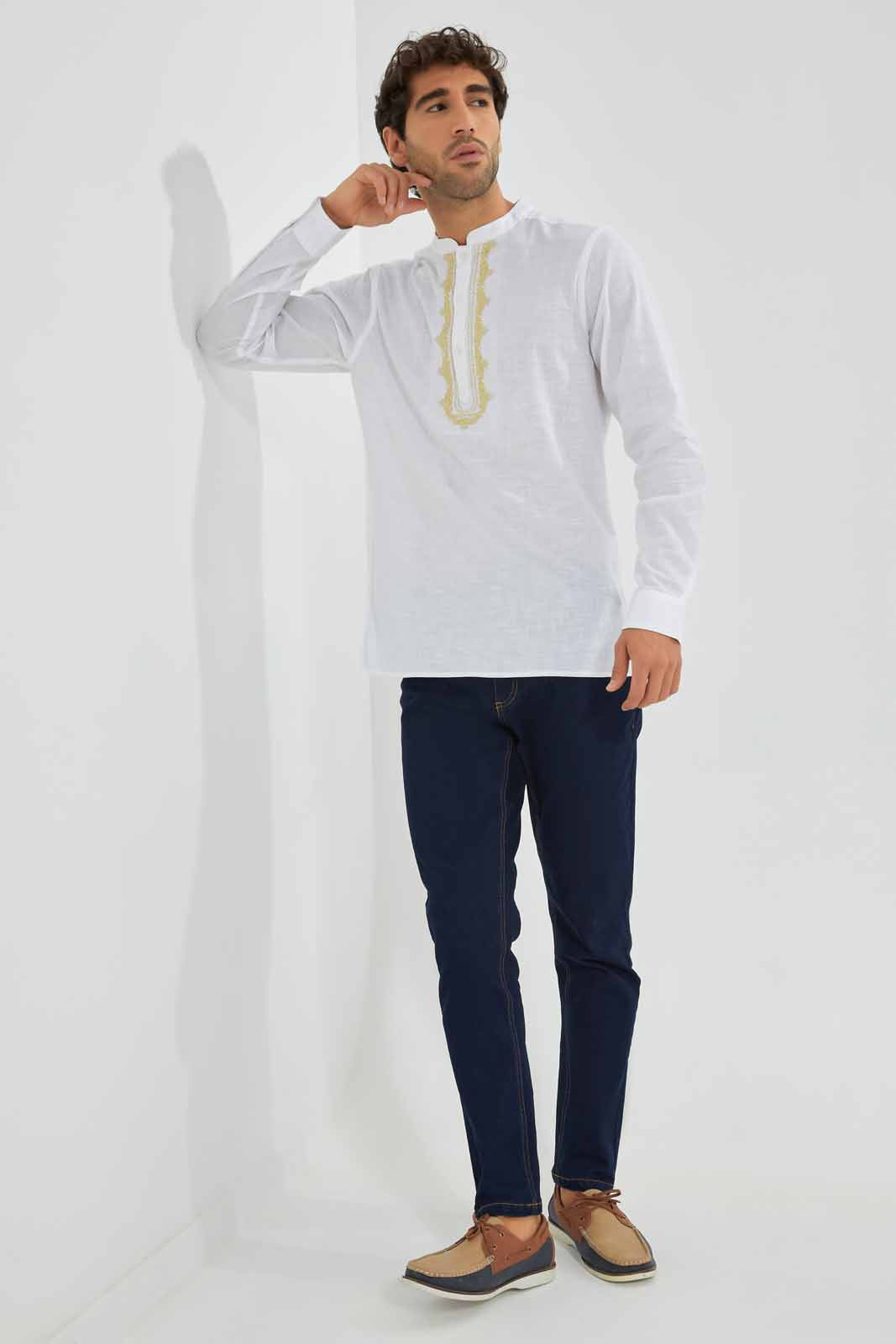 Redtag-White-Embroidered-Kurta-Shirt-Category:Shirts,-Colour:White,-Deals:New-In,-EID,-Filter:Men's-Clothing,-Men-Shirts,-New-In-Men,-Non-Sale,-Section:Men,-W22O-Men's-