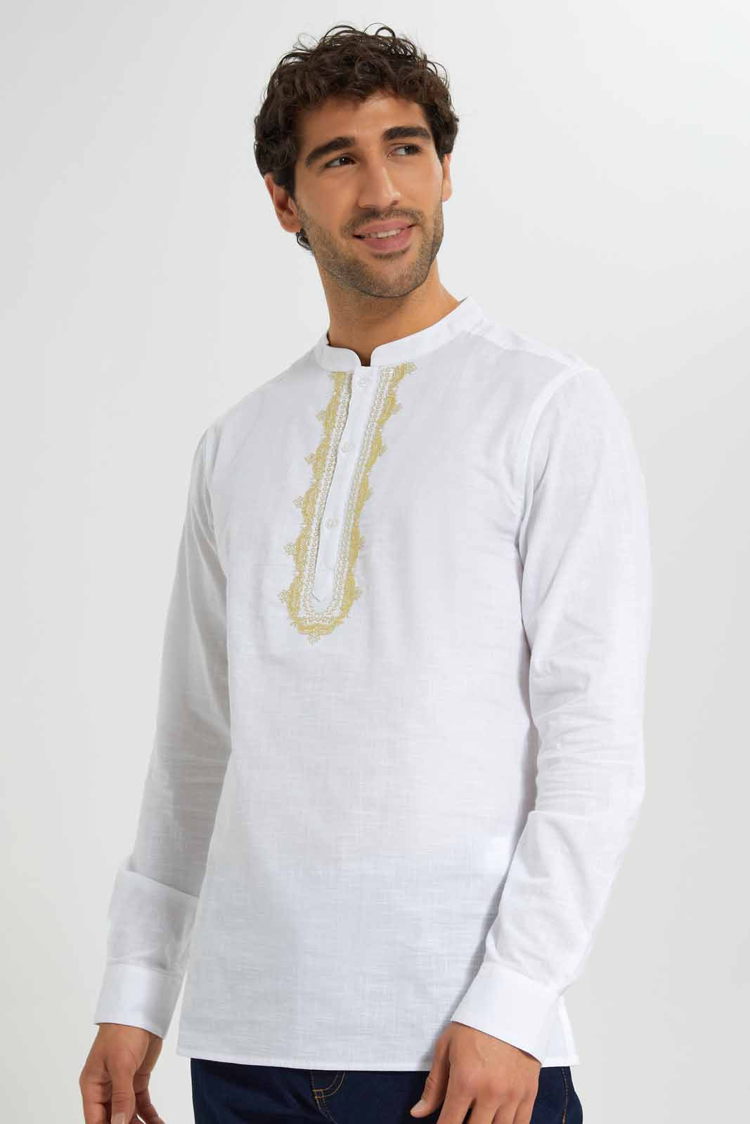 Redtag-White-Embroidered-Kurta-Shirt-Category:Shirts,-Colour:White,-Deals:New-In,-EID,-Filter:Men's-Clothing,-Men-Shirts,-New-In-Men,-Non-Sale,-Section:Men,-W22O-Men's-