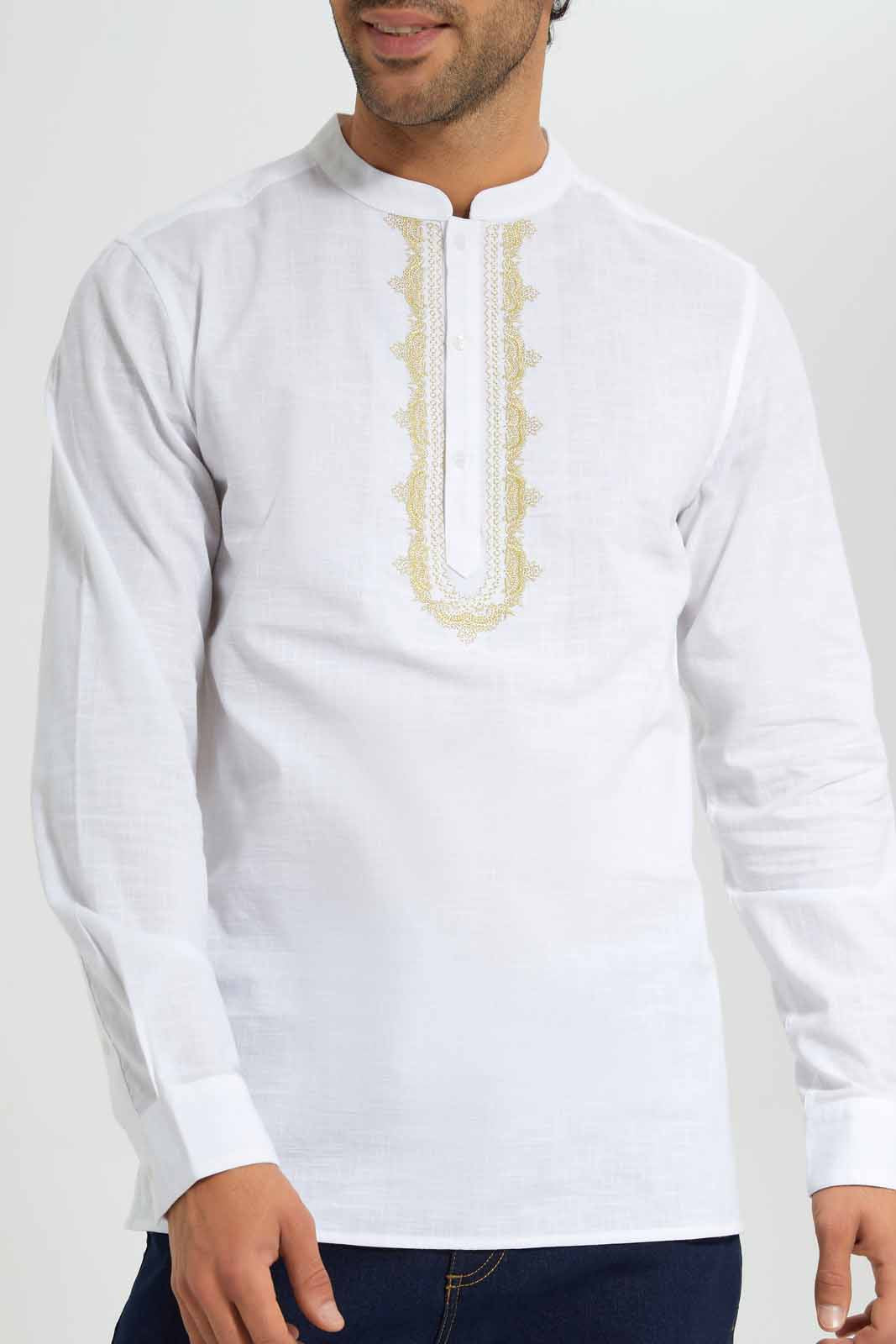 Redtag-White-Embroidered-Kurta-Shirt-Category:Shirts,-Colour:White,-Deals:New-In,-EID,-Filter:Men's-Clothing,-Men-Shirts,-New-In-Men,-Non-Sale,-Section:Men,-W22O-Men's-
