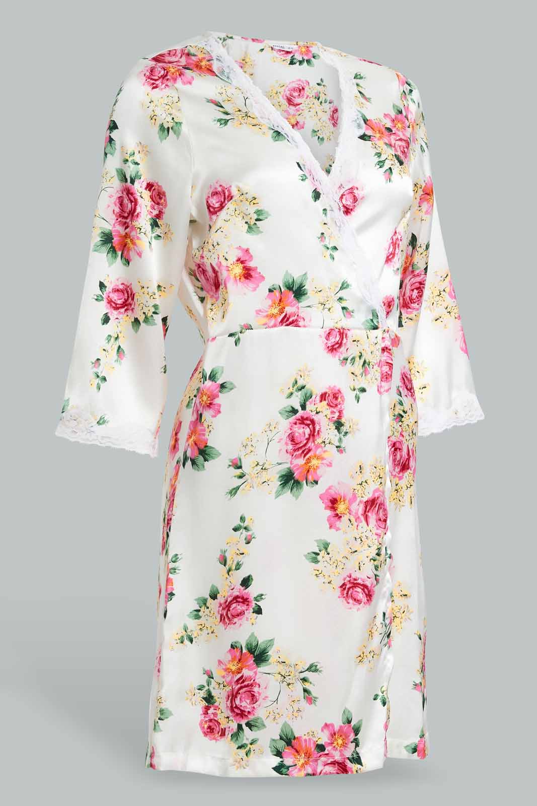 Redtag-Ivory-Printed-Satin-Bridal-Robe-Category:Chemises,-Colour:Ivory,-Deals:New-In,-Filter:Women's-Clothing,-New-In-Women,-Non-Sale,-S22D,-Section:Women,-Women-Chemises--
