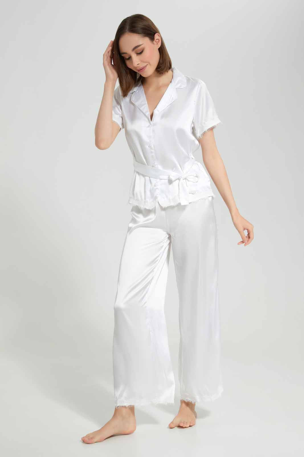Redtag-Ivory-Solid-Pyjama-Set-With-Belt-Category:Pyjama-Sets,-Colour:Ivory,-Deals:New-In,-Filter:Women's-Clothing,-New-In-Women-APL,-Non-Sale,-S22D,-Section:Women,-Women-Pyjama-Sets--