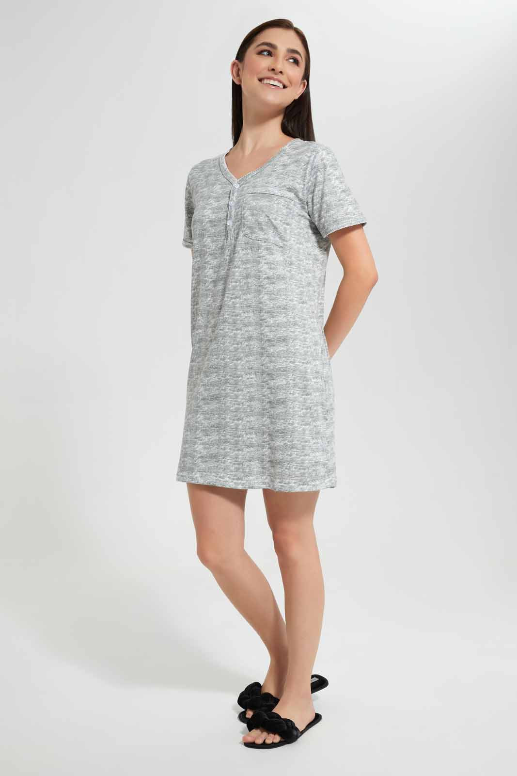Redtag-Light-Grey-Melange-Plain-Nightshirt-Category:Nightshirts,-Colour:Grey,-Deals:New-In,-Filter:Women's-Clothing,-New-In-Women,-Non-Sale,-S22D,-Section:Women,-Women-Nightshirts--