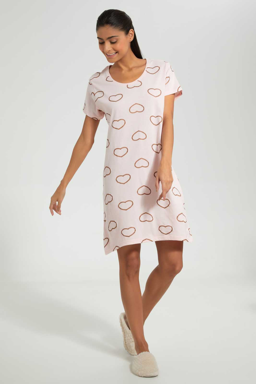 Pink Heart Print Nightshirt