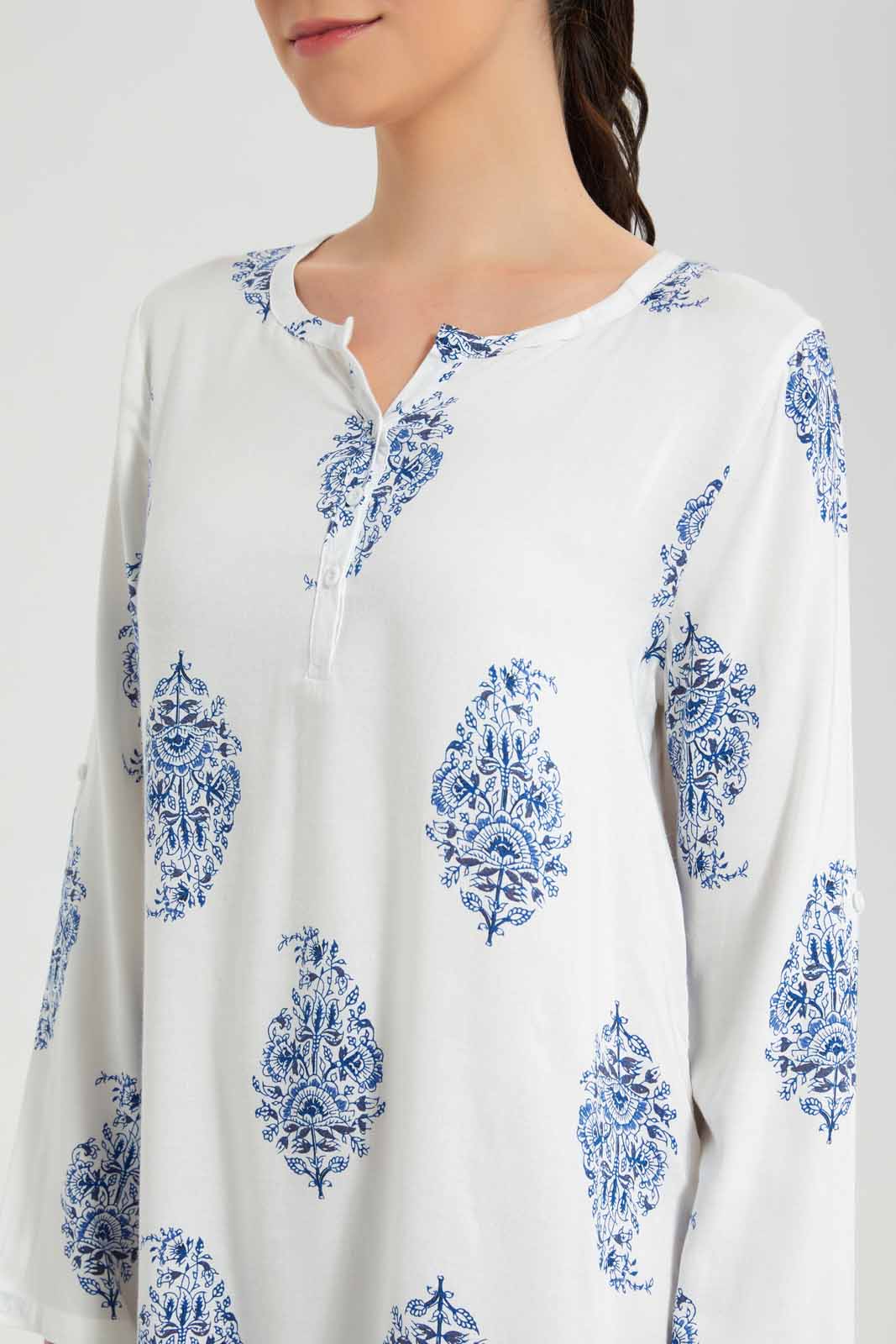 Redtag-White-Printed-Half-Placket-Woven-Nightshirt-Category:Nightshirts,-Colour:Ivory,-Deals:New-In,-Filter:Women's-Clothing,-New-In-Women-APL,-Non-Sale,-S22D,-Section:Women,-Women-Nightshirts--