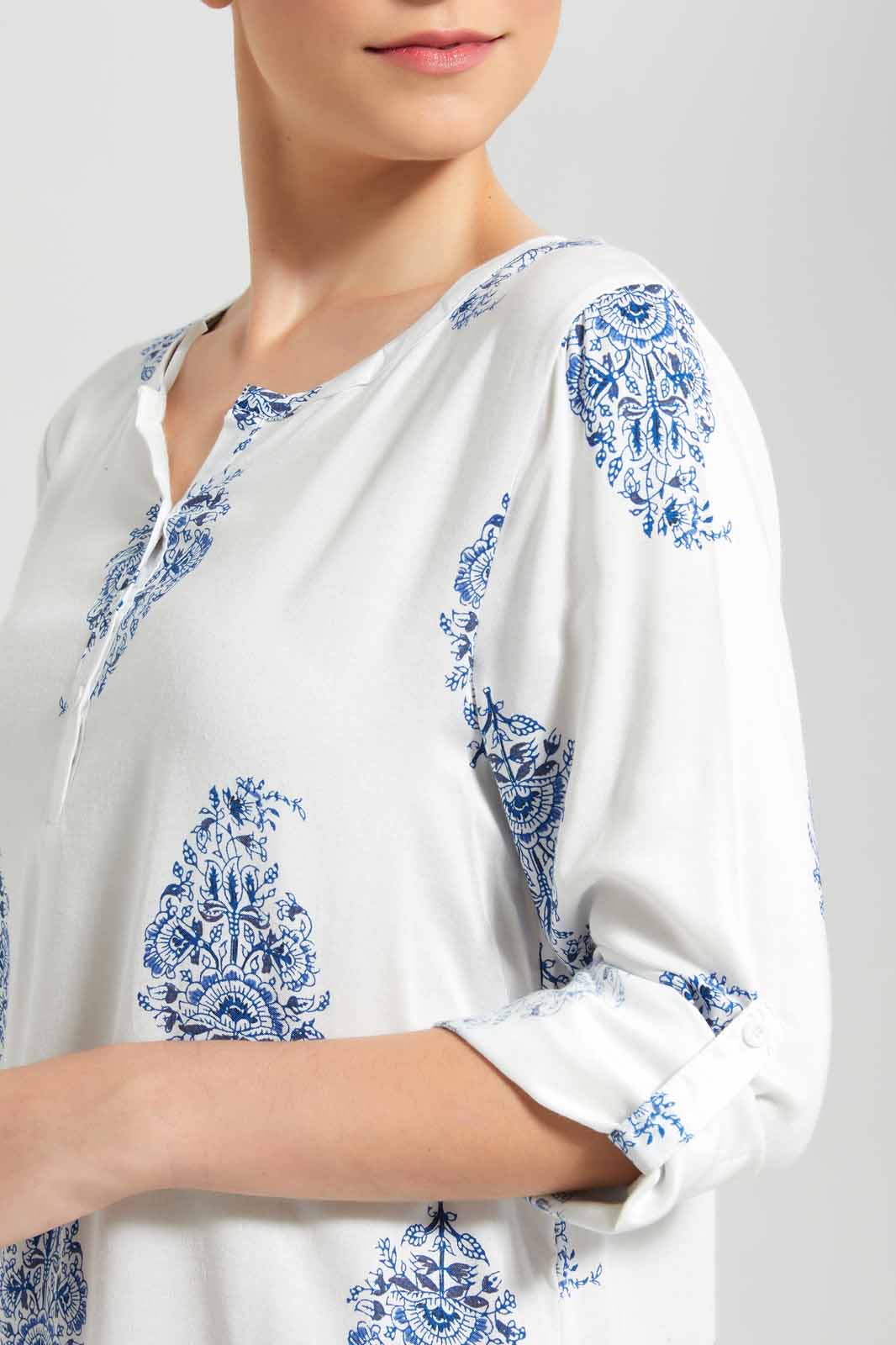 Redtag-White-Printed-Half-Placket-Woven-Nightshirt-Category:Nightshirts,-Colour:Ivory,-Deals:New-In,-Filter:Women's-Clothing,-New-In-Women-APL,-Non-Sale,-S22D,-Section:Women,-Women-Nightshirts--